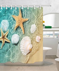 Seashell And Starfish Beach Fabric Shower Curtain For Bathroom Decor