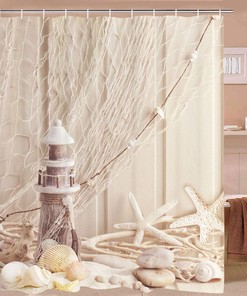 Seashell And Starfish Beach Shower Curtain By Alishomtll - Waterproof And Full Size