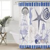 Seashell And Starfish Lighthouse Seahorse Ocean Vintage Blue Shower Curtain - Coastal Bath Curtains