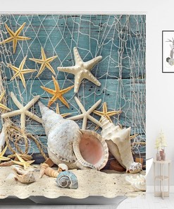 Seashell Beach Theme Fabric Shower Curtain For A Coastal Bathroom