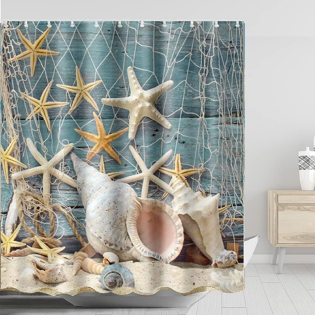 Seashell Beach Theme Fabric Shower Curtain For A Coastal Bathroom - Image 2