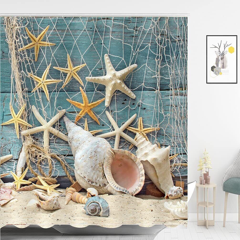 Seashell Beach Theme Shower Curtain For A Beachy Bathroom
