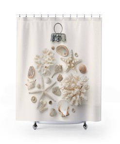 Seashell Christmas Ornament Shower Curtain for Coastal Bathroom Decor