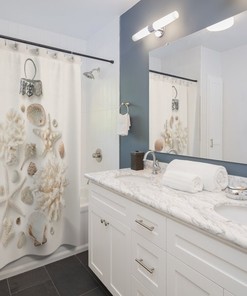 Seashell Christmas Ornament Shower Curtain for Coastal Bathroom Decor