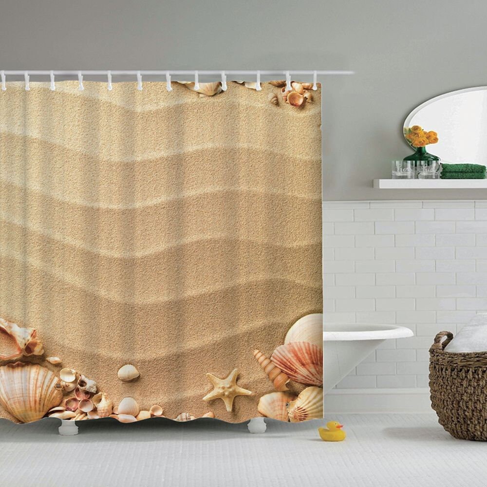 Seashell Conch Shower Curtain, Unique Bathroom Textile For Ocean And Sun Holidays