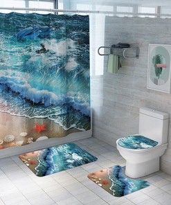 Seashell Dolphin Print Shower Curtain Set For A Beachy Bathroom
