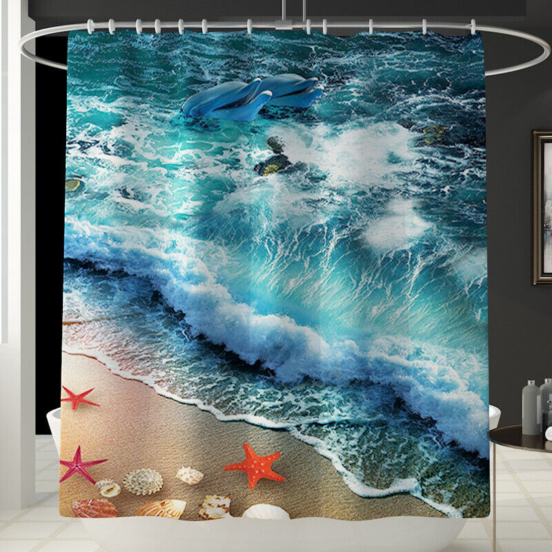 Seashell Dolphin Print Shower Curtain Set For A Beachy Bathroom - Image 2