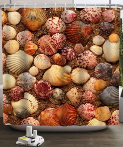 Seashell Nautical Beach Shower Curtain for Bathroom, Fabric Bathroom Decor for Home Bath Curtain