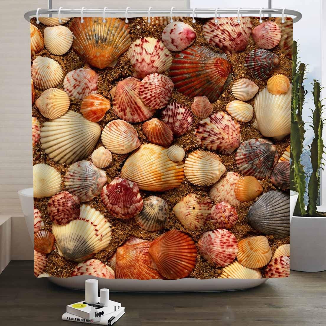 Seashell Nautical Beach Shower Curtain for Bathroom, Fabric Bathroom Decor for Home Bath Curtain