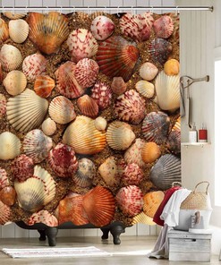 Seashell Nautical Beach Shower Curtain for Bathroom, Fabric Bathroom Decor for Home Bath Curtain