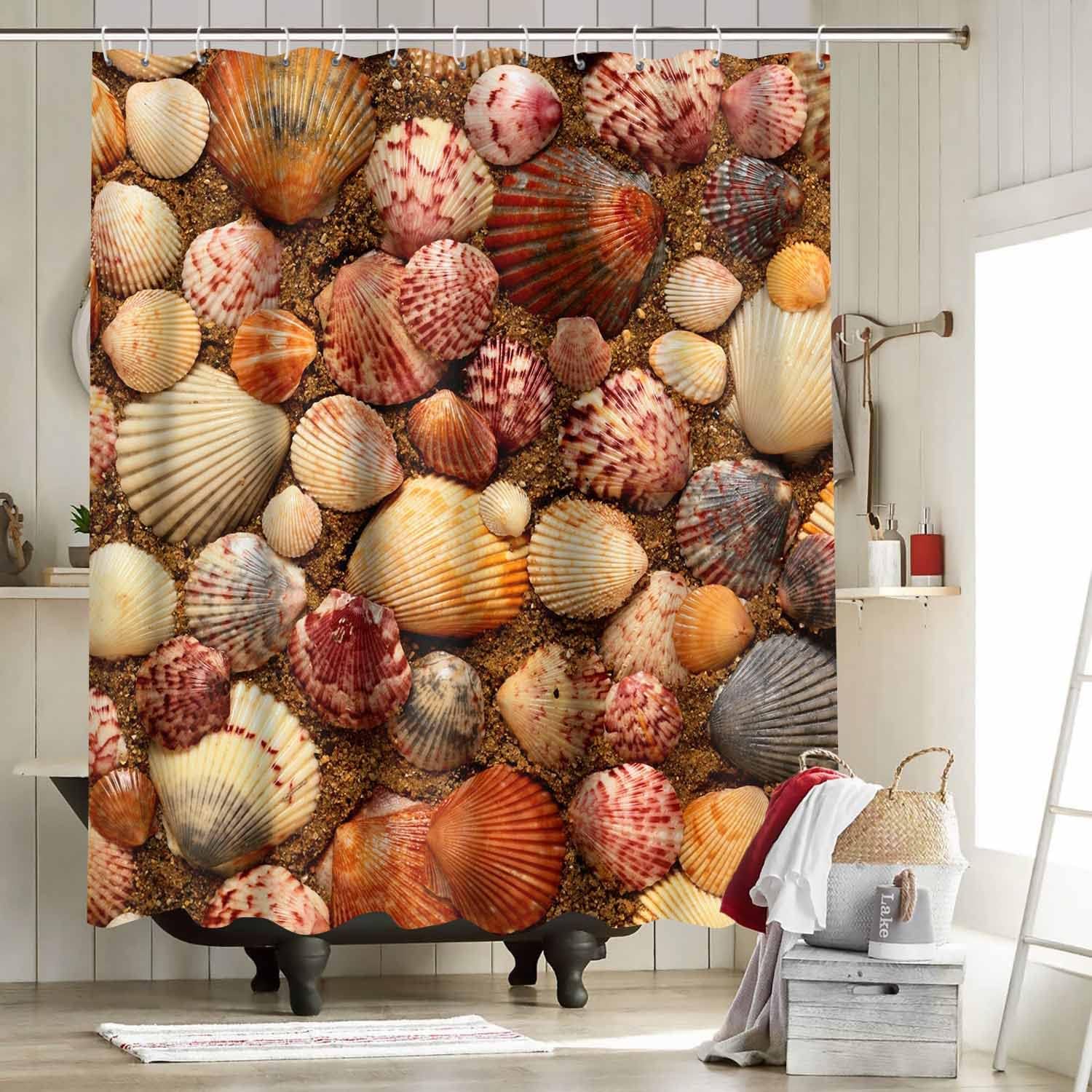 Seashell Nautical Beach Shower Curtain for Bathroom, Fabric Bathroom Decor for Home Bath Curtain