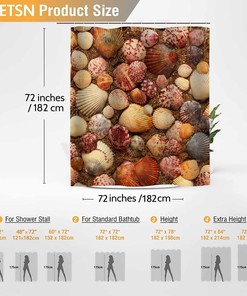 Seashell Nautical Beach Shower Curtain for Bathroom, Fabric Bathroom Decor for Home Bath Curtain
