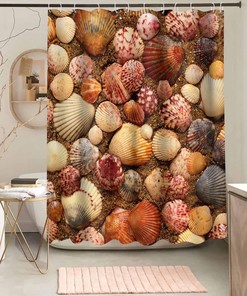 Seashell Nautical Beach Shower Curtain for Bathroom, Fabric Bathroom Decor for Home Bath Curtain
