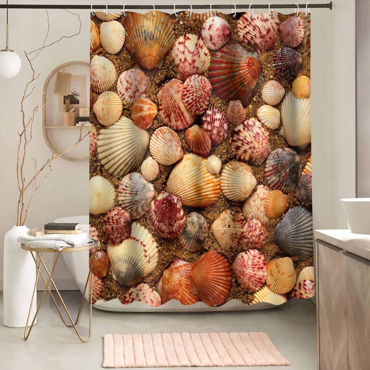 Seashell Nautical Beach Shower Curtain for Bathroom, Fabric Bathroom Decor for Home Bath Curtain