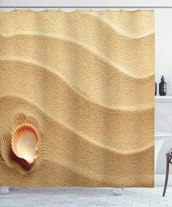 Seashell On Golden Yellow Sand Seashells Shower Curtain