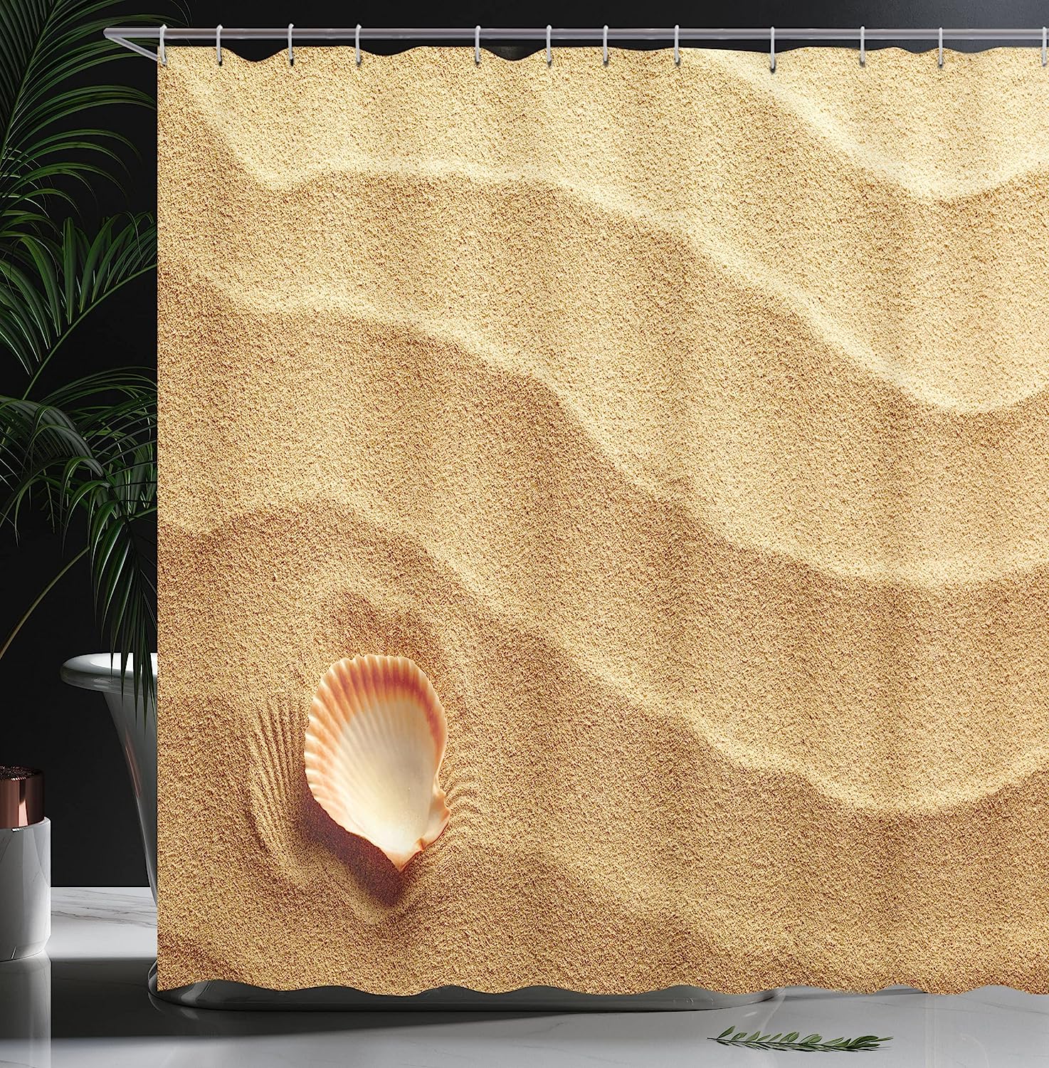 Seashell On Golden Yellow Sand Seashells Shower Curtain - Image 3