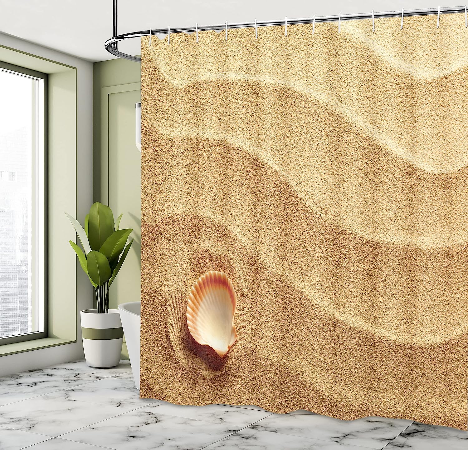 Seashell On Golden Yellow Sand Seashells Shower Curtain - Image 4