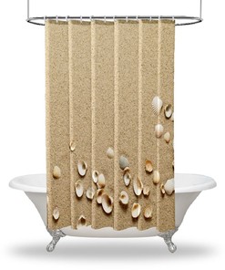 Seashell Printed Shower Curtain with Multiple Sized Sea Shells - Coastal Bathroom Decor