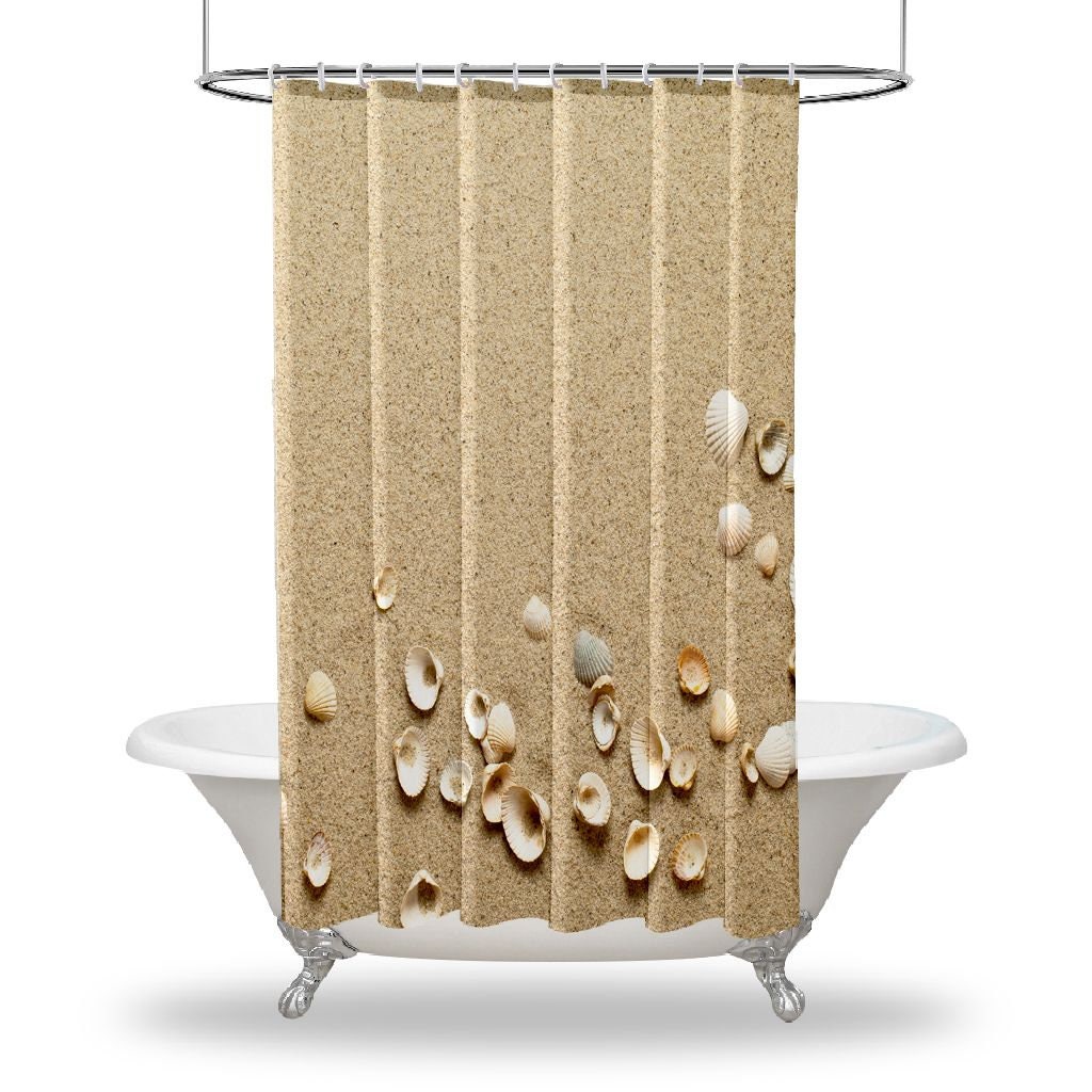 Seashell Printed Shower Curtain with Multiple Sized Sea Shells - Coastal Bathroom Decor