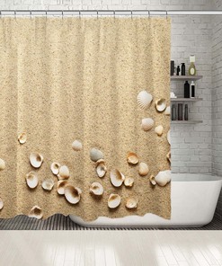Seashell Printed Shower Curtain with Multiple Sized Sea Shells - Coastal Bathroom Decor