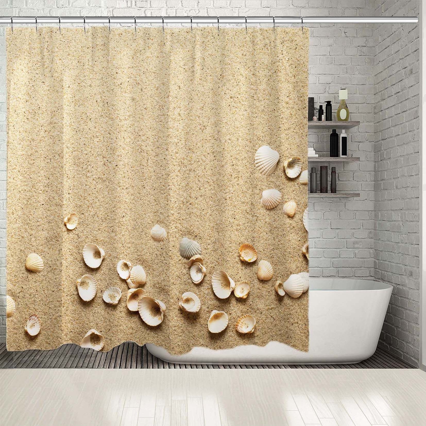 Seashell Printed Shower Curtain with Multiple Sized Sea Shells - Coastal Bathroom Decor