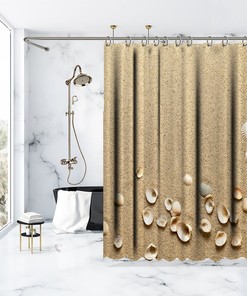 Seashell Printed Shower Curtain with Multiple Sized Sea Shells - Coastal Bathroom Decor