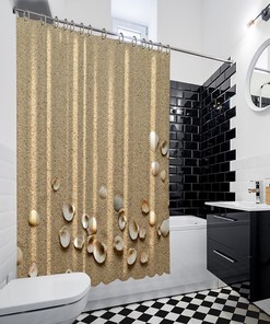 Seashell Printed Shower Curtain with Multiple Sized Sea Shells - Coastal Bathroom Decor