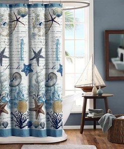 Seashell Printed Waterproof Shower Curtain For Seaside Bathroom Decor