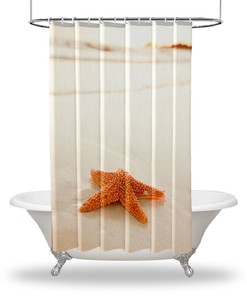 Seashell Seahorse Shower Curtain with Weighted Hem and Reinforced Metal Grommets - Kids Bathroom Decor