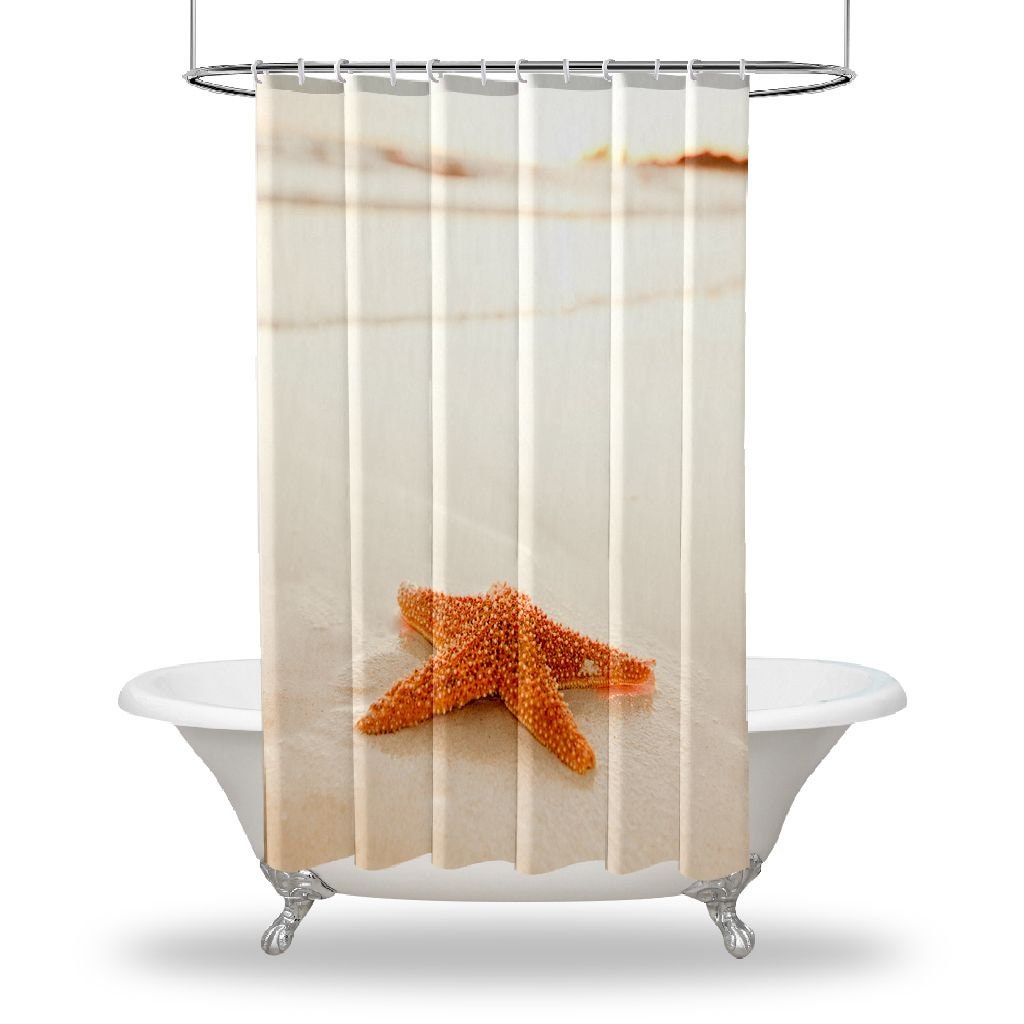 Seashell Seahorse Shower Curtain with Weighted Hem and Reinforced Metal Grommets - Kids Bathroom Decor