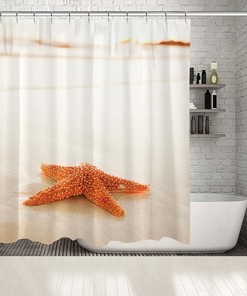 Seashell Seahorse Shower Curtain with Weighted Hem and Reinforced Metal Grommets - Kids Bathroom Decor