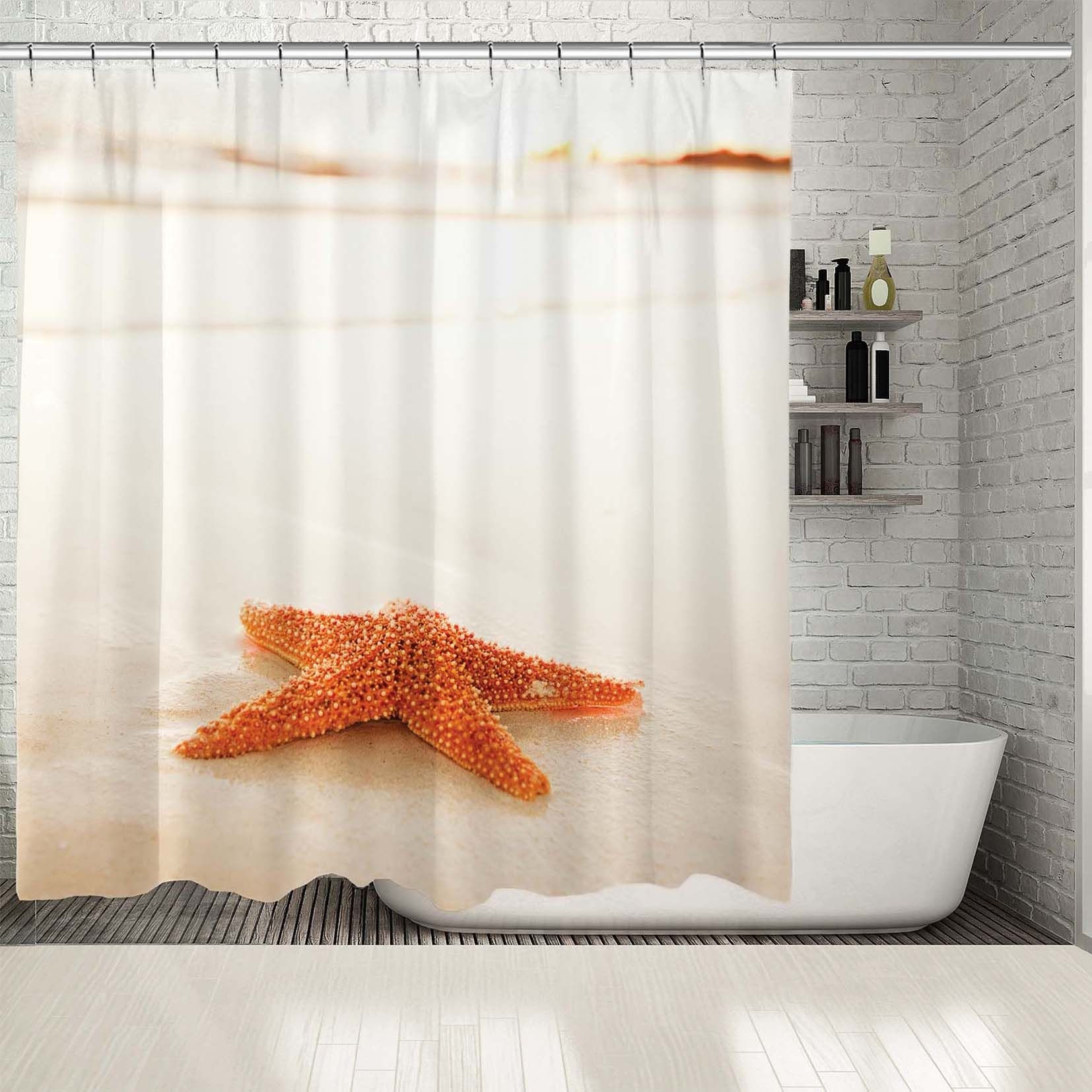 Seashell Seahorse Shower Curtain with Weighted Hem and Reinforced Metal Grommets - Kids Bathroom Decor