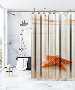 Seashell Seahorse Shower Curtain with Weighted Hem and Reinforced Metal Grommets - Kids Bathroom Decor