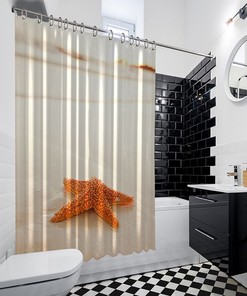 Seashell Seahorse Shower Curtain with Weighted Hem and Reinforced Metal Grommets - Kids Bathroom Decor