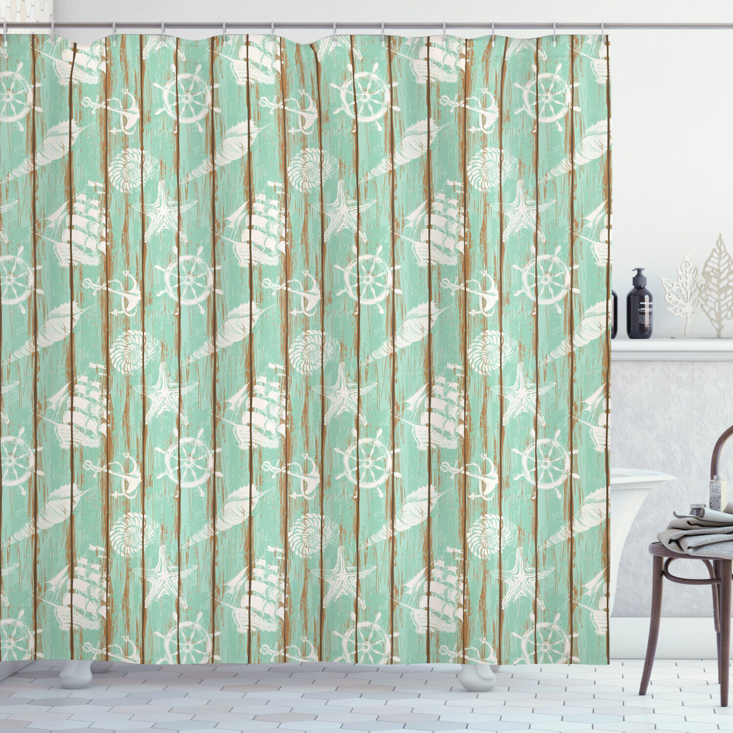 Seashell Shower Curtain - Bathroom Decor Accessory with Rustic Marine Home Design