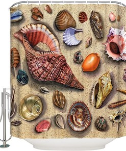 Seashell Shower Curtain, Beach-Inspired Bathroom Accessory for Your Retro Beach Bathroom