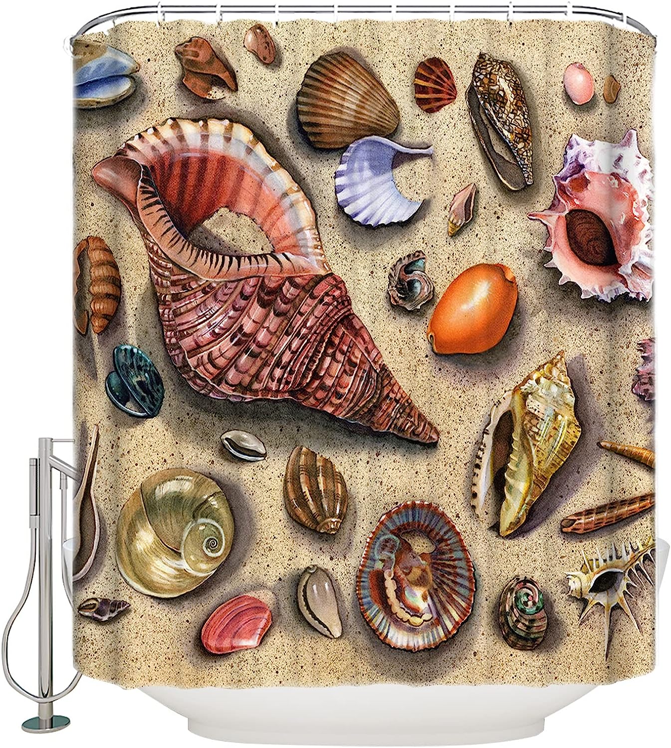 Seashell Shower Curtain, Beach-Inspired Bathroom Accessory for Your Retro Beach Bathroom