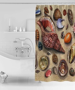Seashell Shower Curtain, Beach-Inspired Bathroom Accessory for Your Retro Beach Bathroom