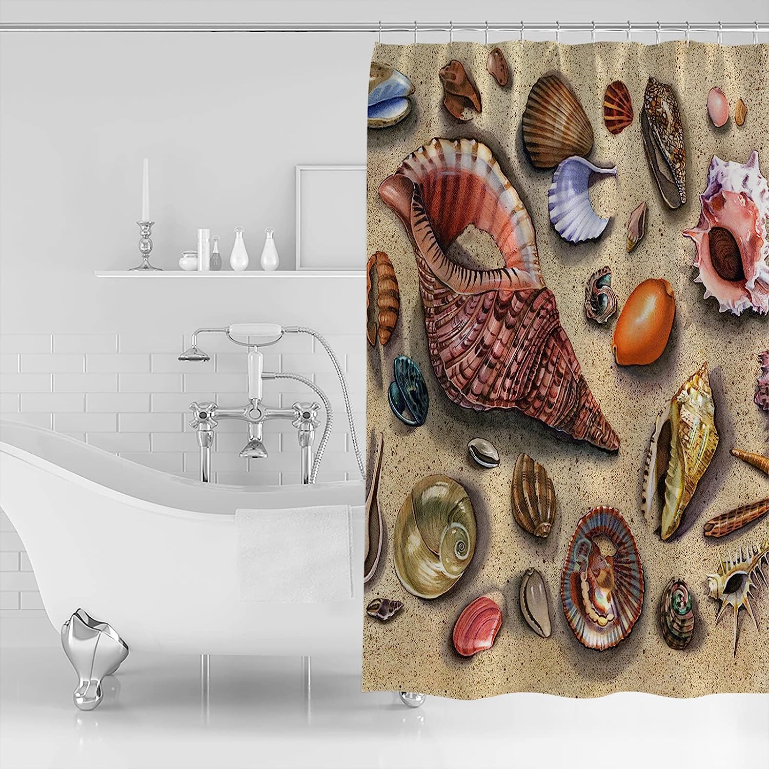 Seashell Shower Curtain, Beach-Inspired Bathroom Accessory for Your Retro Beach Bathroom