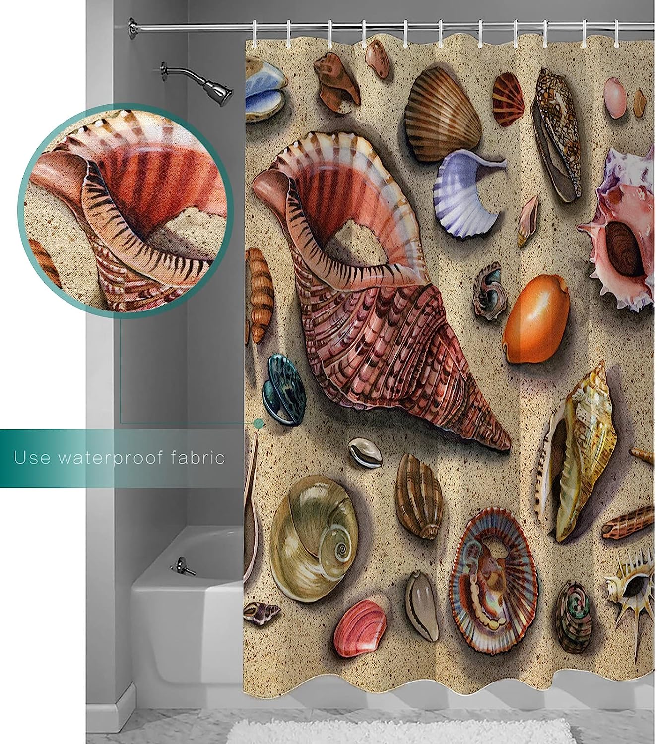 Seashell Shower Curtain, Beach-Inspired Bathroom Accessory for Your Retro Beach Bathroom