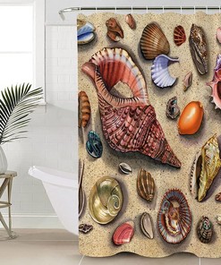 Seashell Shower Curtain, Beach-Inspired Bathroom Accessory for Your Retro Beach Bathroom