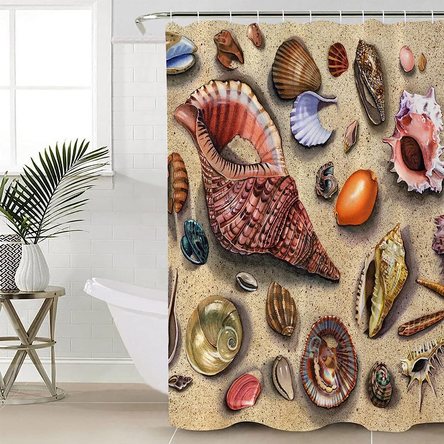 Seashell Shower Curtain, Beach-Inspired Bathroom Accessory for Your Retro Beach Bathroom