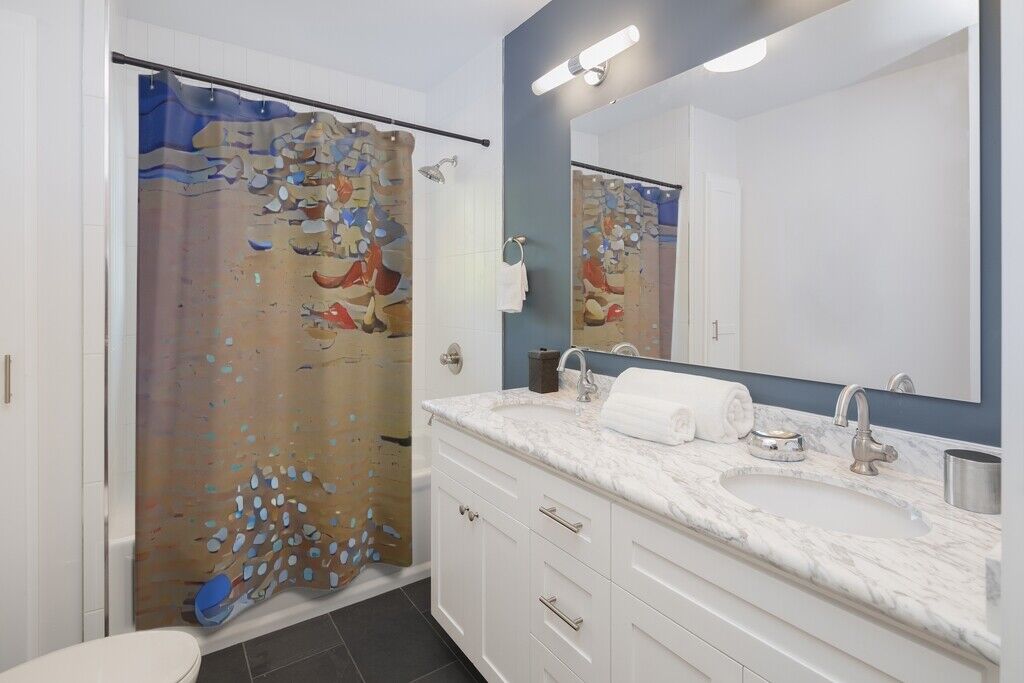 Seashell Shower Curtain With An Abstract Ocean Design - Image 3