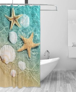 Seashell Shower Curtain with Starfish Motif, Waterproof and Stylish