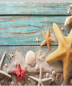 Seashell Starfish Beach Shower Curtain - Fabric Printed Bathroom Decor Accessory