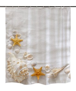 Seashell Starfish Beach Theme Shower Curtain for Beach Lovers Bathroom Decor