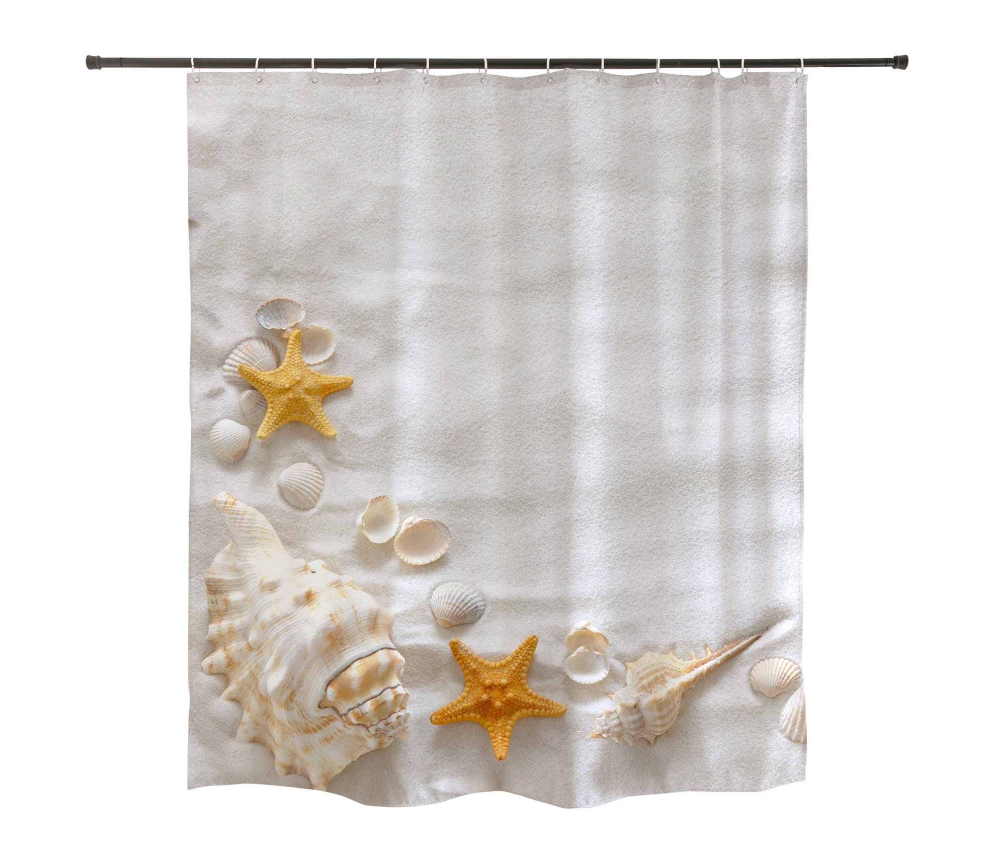 Seashell Starfish Beach Theme Shower Curtain for Beach Lovers Bathroom Decor