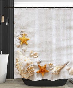 Seashell Starfish Beach Theme Shower Curtain for Beach Lovers Bathroom Decor