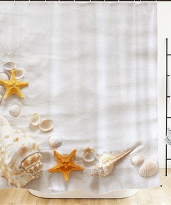 Seashell Starfish Beach Theme Shower Curtain for Beach Lovers Bathroom Decor