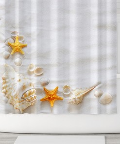 Seashell Starfish Beach Theme Shower Curtain for Beach Lovers Bathroom Decor
